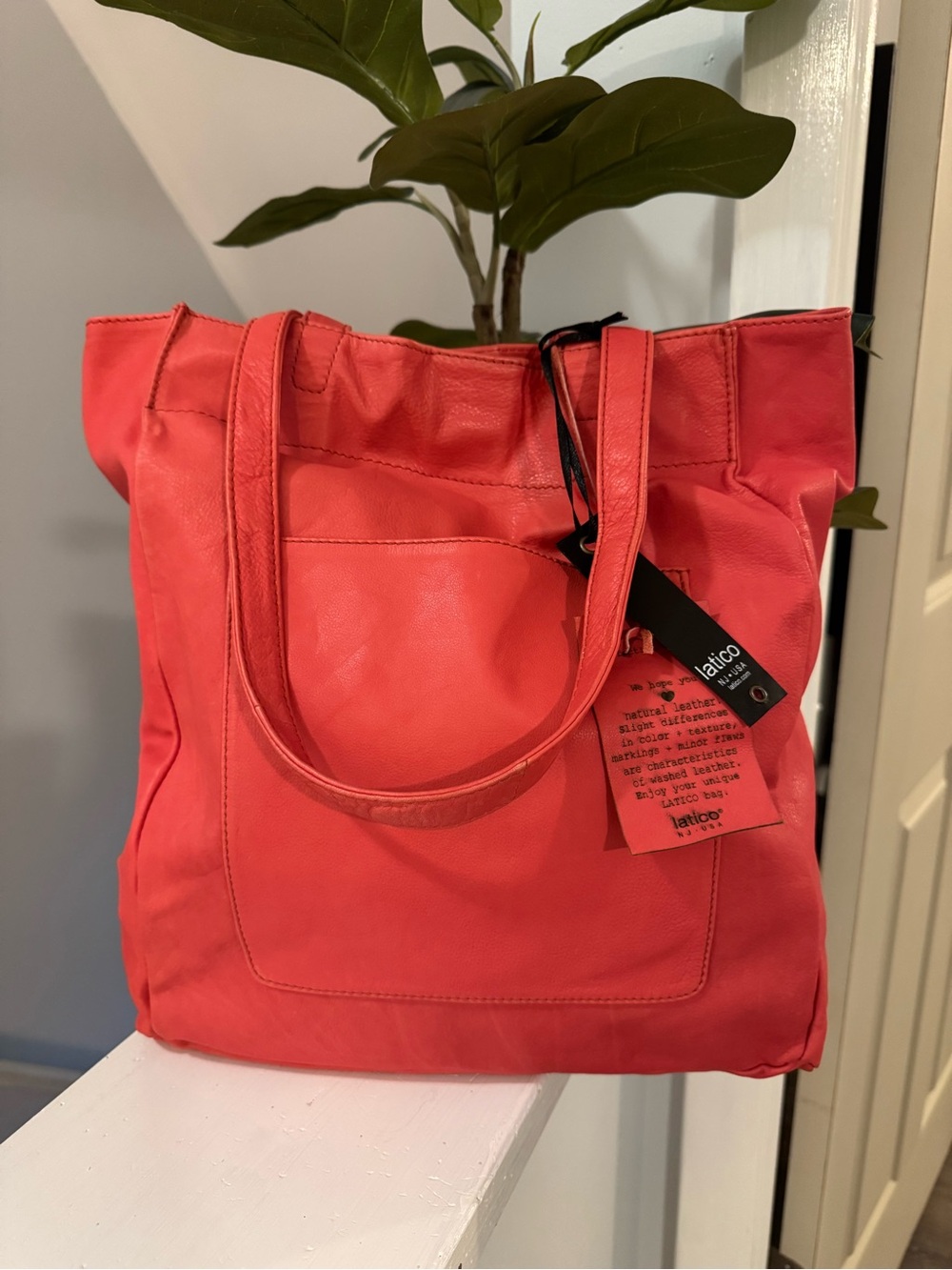 Latico Tomato Red Margie Leather Tote with Front Pocket